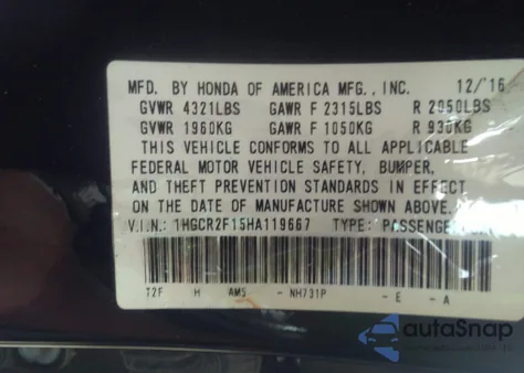 2017 Honda Accord Sport Se из США, поврежденный, VIN 1HGCR2F15HA119667